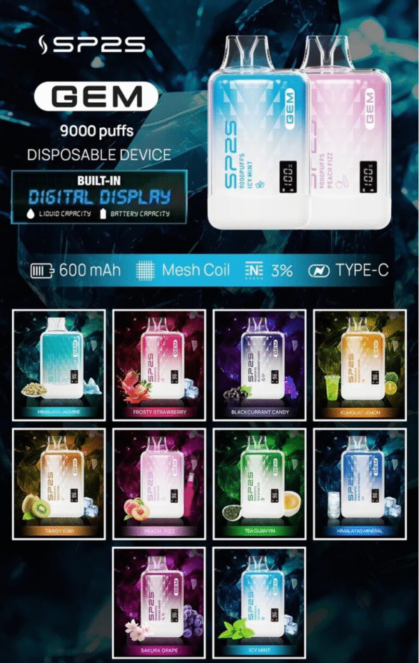 SP2S GEM 9000 PUFFS 拋棄式電子煙 一次性霧化桿