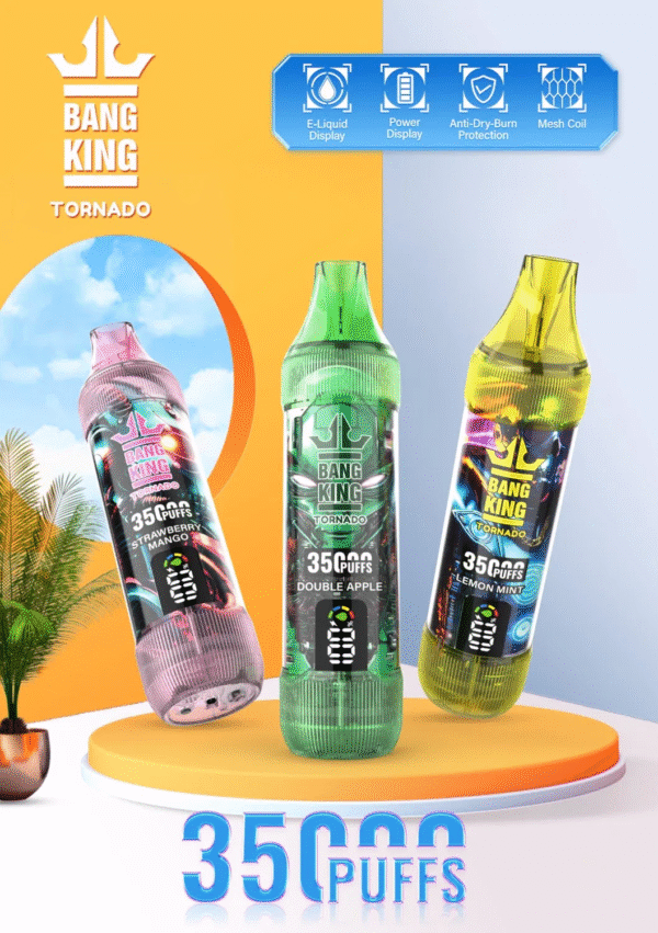 BANG KING 35000 PUFFS 龍捲風 一次性抛棄式霧化筆狀電子煙 超大容量 充電帶顯示屏